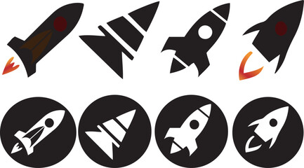 Rocket icon set in two styles,  Editable fill color. rocket, rocket launch