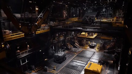 Industrial Facility with Heavy Machinery and Yellow Safety Railings