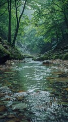 Serene River Flowing Through Lush Green Forest