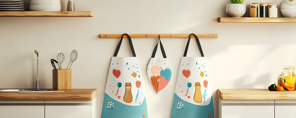 Personalized aprons for couples, kitchenthemed gift set, 3D illustration