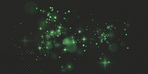 Christmas background. Powder PNG. Magic shining green dust. Fine, shiny dust green bokeh particles fall off slightly. Fantastic shimmer effect.   © Виктория Проскурина
