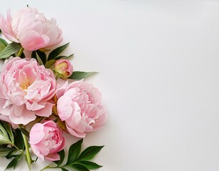 Fototapeta premium Soft pink peonies with space for text on a white background