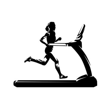 recommend clip art: Gym, woman running on treadmill
                    , isolated vector silhouette, side view