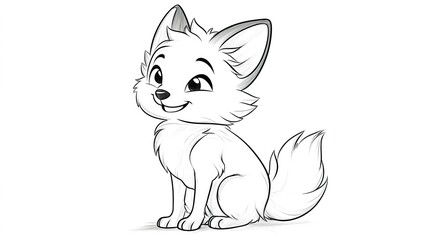 Obraz premium A charming smiling baby fox with fluffy fur, sitting peacefully with its tail curled around its body. This delightful scene captures the essence of innocence and playfulness in nature, 