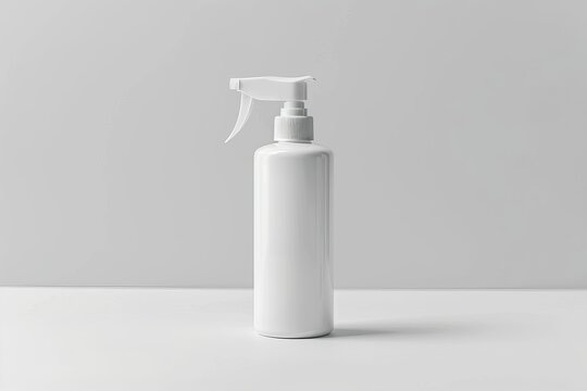 White plastic spray bottle with a trigger on a white background.