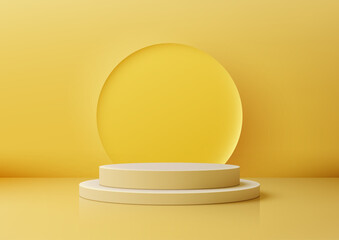 Minimalist 3D Yellow Podium with Circular Design for Product Display and Modern Mockups