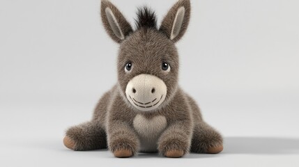 Obraz premium A cute, furry donkey with big eyes and a heart-shaped patch on its chest sits on a white background.