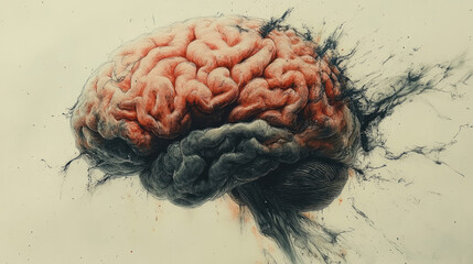 Obraz premium A creative hand-drawn sketch of a brain, with expressive lines and organic shading, floating on a white background,