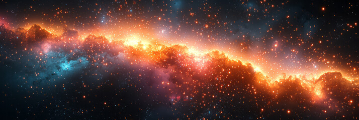 Naklejka premium A radiant burst of colorful light particles floating in abstract space, creating a dynamic, glowing energy flow,