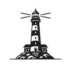 Black and White Lighthouse Coastal Illustration.eps
