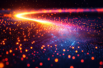 Fototapeta premium Colorful digital pixels arranged in a circular gradient, glowing softly to form a radiant design,