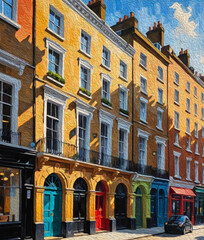 Obraz premium Oil painting. City landscape. Pattern for printing on wall decorations, fabrics, and for use in graphics.