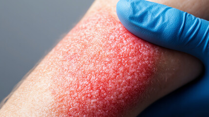 Fototapeta premium Inflamed skin condition on arm, medical concept