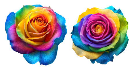 Colorful rainbow roses, isolated on white background
