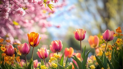 Obraz premium Vibrant Tulip Garden in Bloom During Spring Season