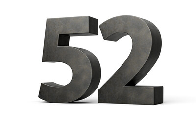 Number Fifty two 52 Digit Made Of Gray Smooth Cast Iron Isolated On White Background 3d Illustration