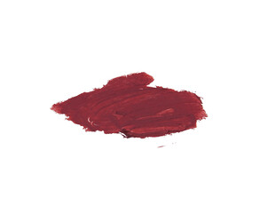 Closeup Of An Artistic Smear Of Creamy Red Lipstick With Smooth Texture Isolated On White Background