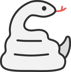 とぐろを巻いた白蛇（線画）のイラスト