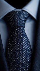 Close-up of a formal tie and shirt, elegant design on a dark background.