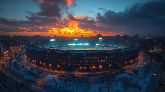 twilight sky at Santiago bernabeu night,Madrid,Spain,generative ai