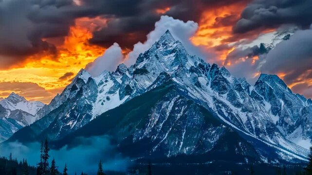 Rocky mountains with dramatic clouds and lighting, , Video