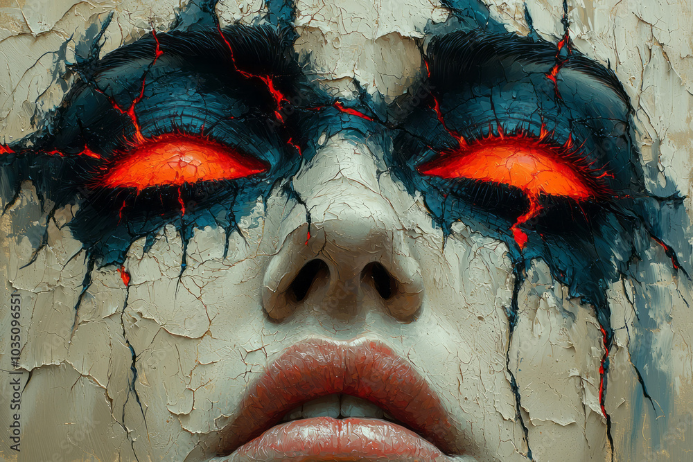 Poster a dynamic abstract portrait of anxiety, with jagged lines and bold color contrasts symbolizing emoti