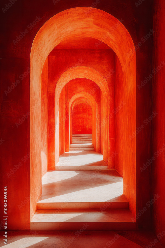 Poster abstract geometric shapes intersecting, with dramatic light and shadow play highlighting their depth