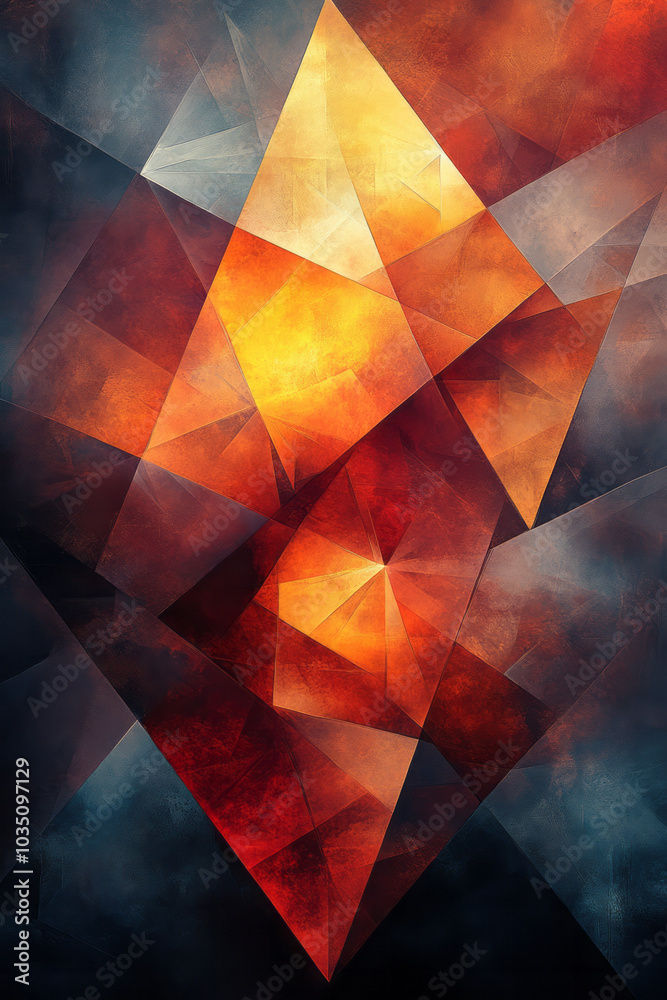 Aufkleber Abstract geometry with glowing light softly illuminating the shapes, casting subtle shadows that create depth,