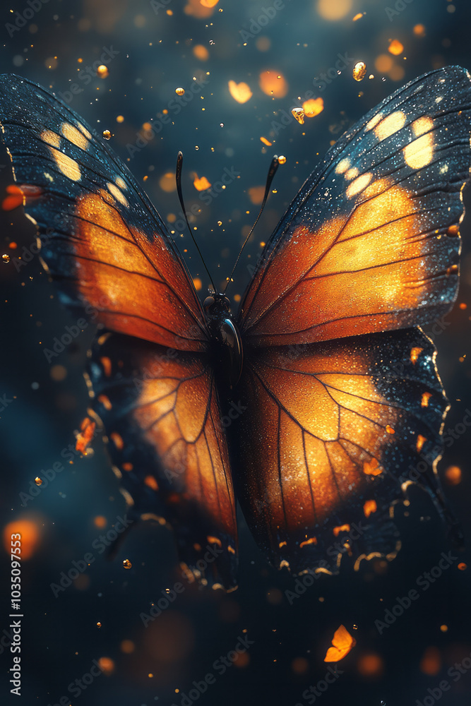 Poster an abstract butterfly emerging from a chaotic swirl of colors, symbolizing transformation and new be