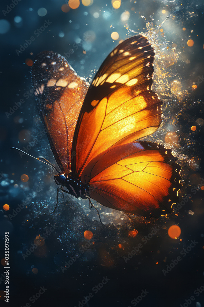 Poster an abstract butterfly emerging from a chaotic swirl of colors, symbolizing transformation and new be
