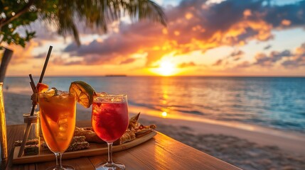 Refreshing Cocktails at Sunset by the Beach