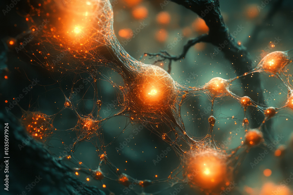 Poster A web of interconnected abstract shapes, forming a visual representation of complex thoughts and ideas,