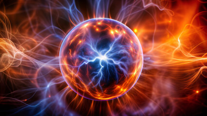 Fototapeta premium Mystical magic sphere emitting electric energy on dark background for Halloween concept 