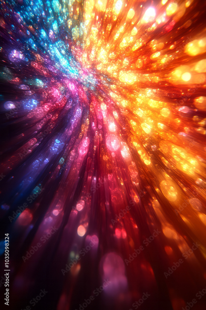 Poster A vibrant burst of color spectrums in motion, scattering and twisting through space in abstract flow,