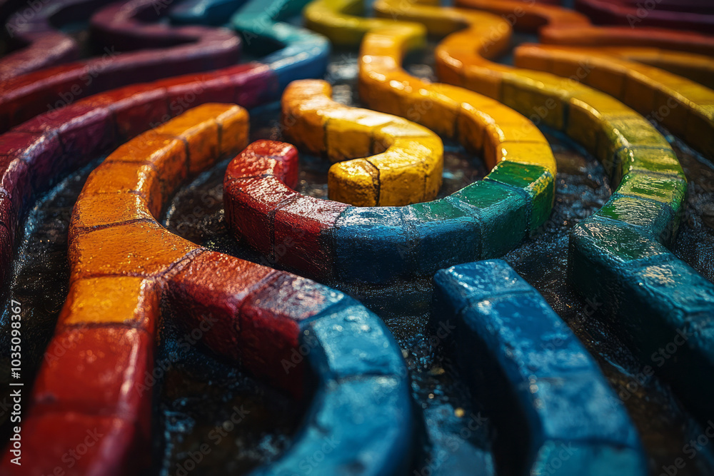 Poster A vibrant maze of interconnected pathways, symbolizing the complexity of consciousness in a swirl of colors,