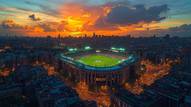 twilight sky at Santiago bernabeu night,Madrid,Spain,generative ai