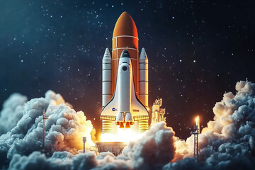 3D Render of a Space Rocket Launching from a Laptop Screen: Innovation, Technology, and Future Exploration