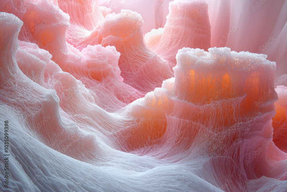 Poster A composition of floating, weightless 3D shapes with soft textures and subtle line art, emphasizing serene color gradients and harmonious forms,