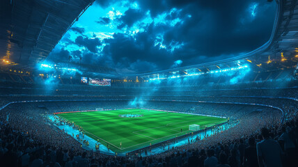 twilight sky at Santiago bernabeu night,Madrid,Spain,generative ai
