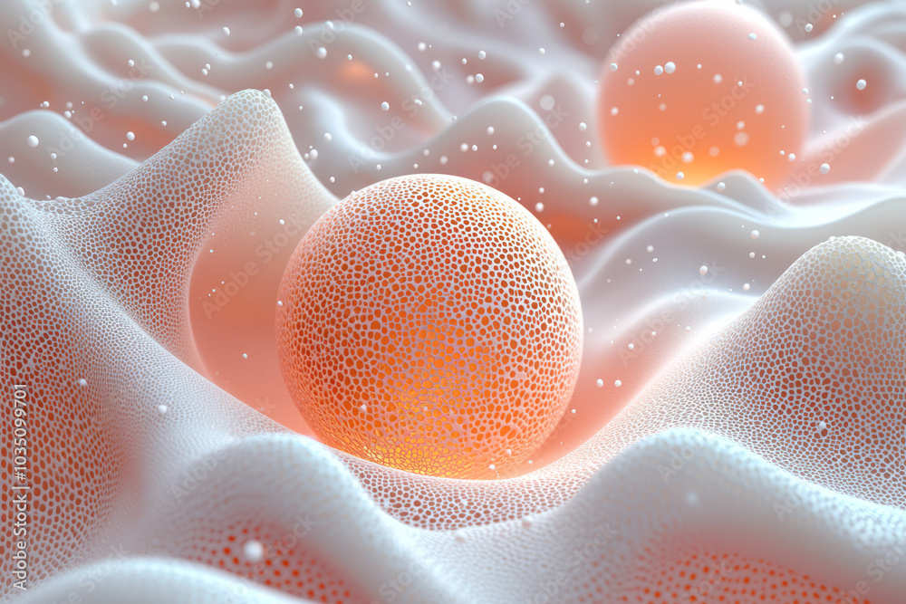Aufkleber Weightless 3D shapes with soft rubber textures and subtle line art, floating gently with white strings and floating dots, blending pastel gradients and light shadows,