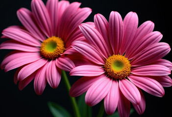 Two pink Gerbera daisies in a close-up shot
