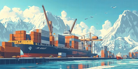 Obraz premium Containers are moved by ship, truck, and plane. This shows how goods are transported around the world.