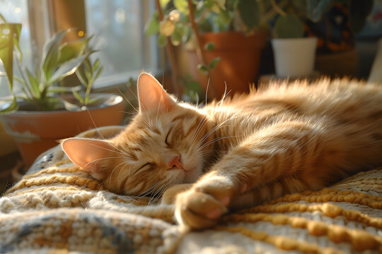 Cheetoh cat sleeping at home