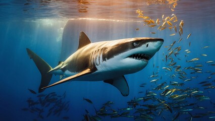 Obraz premium great white shark predator aquatic marine life underwater ocean sea wildlife fish dangerous