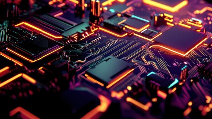 Fototapeta premium Circuit Board with Glowing Lines