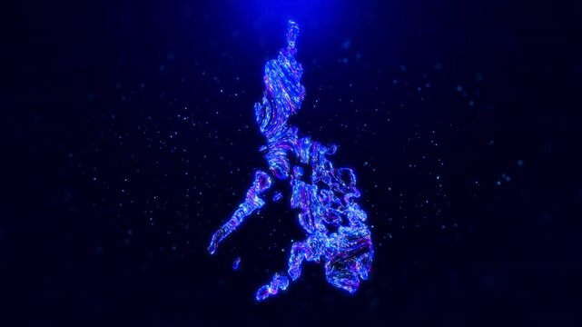 Abstract motion view Philippines map design, featuring glowing blue hairlines, dynamic flowing patterns, and scattered bokeh dot particles, creating a tech-inspired and modern digital aesthetic
