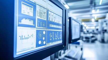 Industrial control panel with multiple graphs and charts