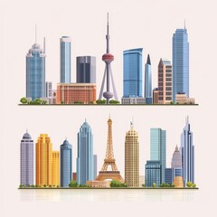 Obraz premium City Skyline Illustration Modern Architecture Urban Landscape Downtown Metropolis Skyscrapers Buildings Towers Urban Design