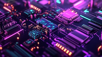 Abstract Circuitry with Glowing Neon Lights