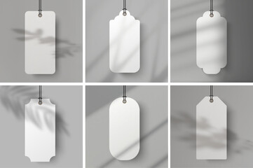 Minimalist Blank Tags Set with Realistic Shadows - Versatile Mockup for Branding, Price Labels, and Packaging